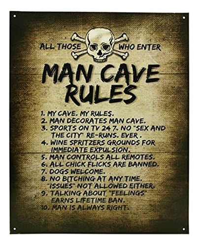 Man Cave Rules10 Gameroom Bar Pub Novedad Cartel De Cha...