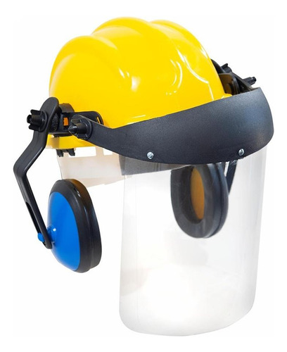 Capacete Com Abafador+viseira Plastcor Amarelo 70001320