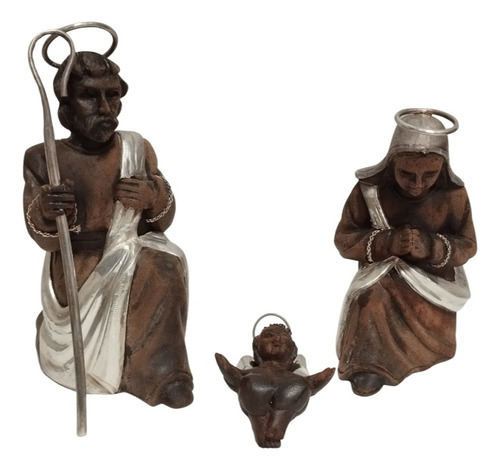 Pesebre Nacimiento Madera Y Plata 950 Pieza De Colección 16c