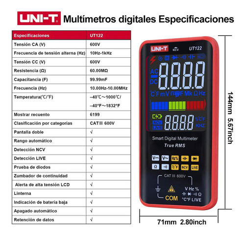 Multímetro Digital Profesional Recargable Ncv 600v Uni-t