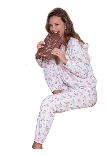 Pijama Invierno De Interlock Estampado Bianca Secreta