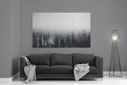 Cuadro Decorativo Ciudad Blanco Y Negro En Canvas 120x70