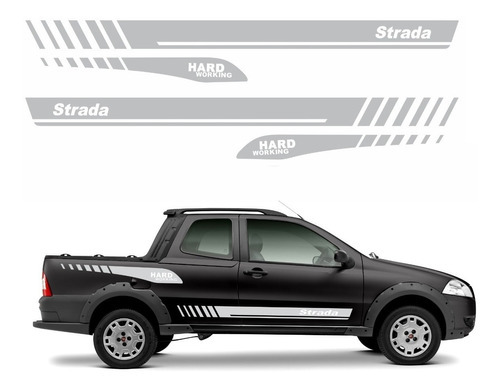 Adesivos Para Fiat Strada Hard Working Cabine Dupla Ref1 Cor Prata