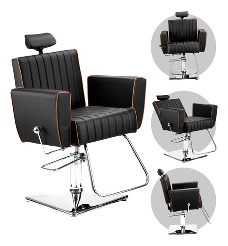 Sillón de peluquería y barbero profesional, reclinable, para salón de belleza, tapizado para cabeza y pies Nomad Dompel, negro