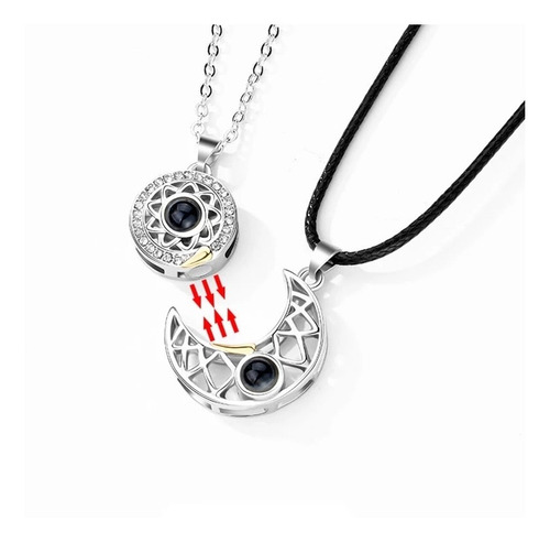 Imagen 4 de 10 de Collar De Parejas Sol Y Luna Proyecta Te Amo En 100 Idiomas