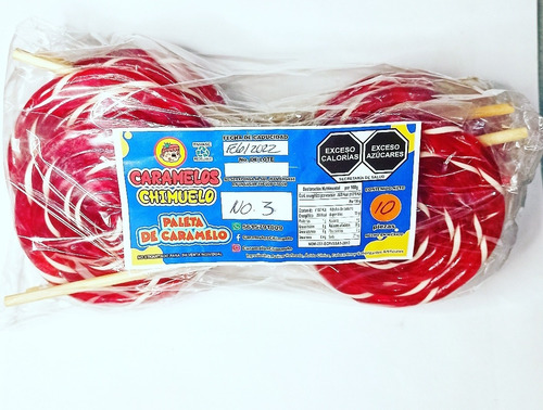 10 Paletas De Caramelo G Rojas Con Blanco. Dulce Artesanal.