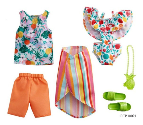 Roupa Da Barbie E Ken Conjunto Tropical Mattel Ms