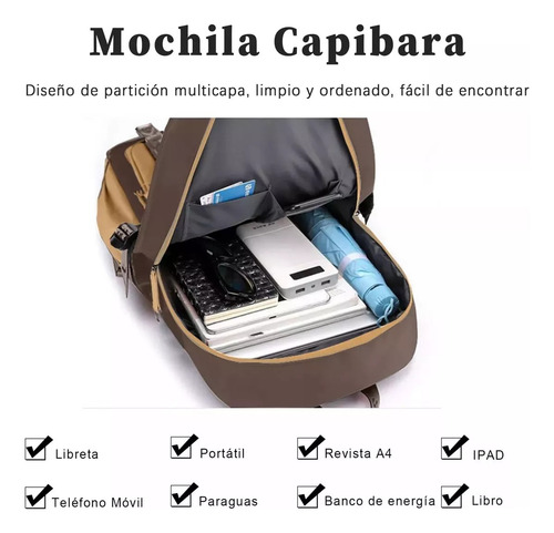 Mochila Capibara Escolar Capibara Backpack Capybara Kawaii Carpincho