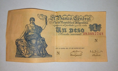 Billete Antiguo De Un Peso Moneda Nacional