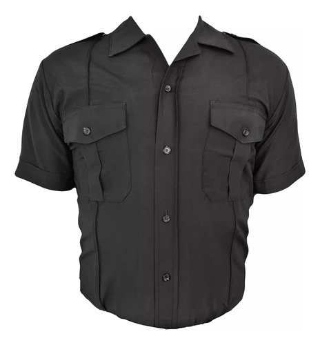 Camisa Batista Manga Corta Negra Uniforme Policía