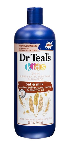 Gel De Baño Y Champú, Avena Y Leche 3 En 1, Dr Teal's 20 Oz.