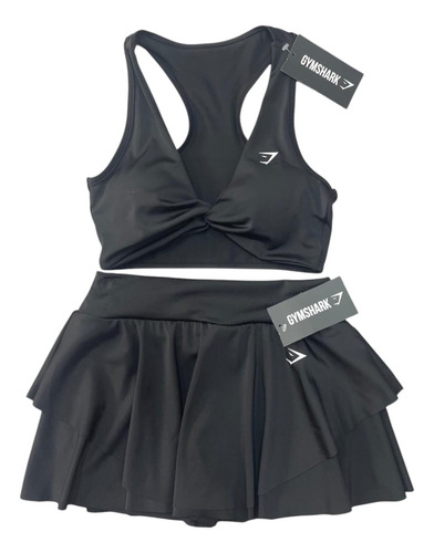 Conjunto Deportivo Licra Inspo Fit Gym Sharkk Top Falda Rojo Negro Serigrafía Unitalla
