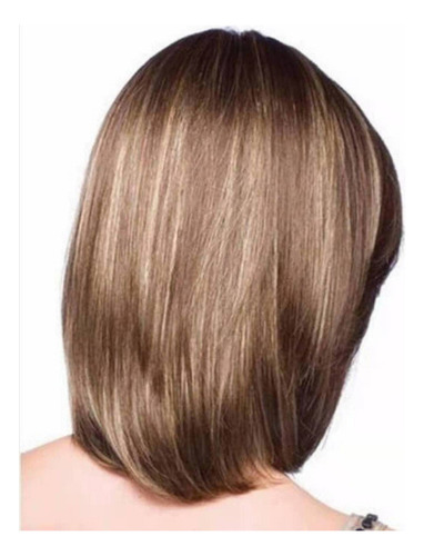 Conjunto Três Peças De Peruca De Cabelo Curto E Liso Natural Tamanho Da Base One Size Tonalidade Castanho Escuro
