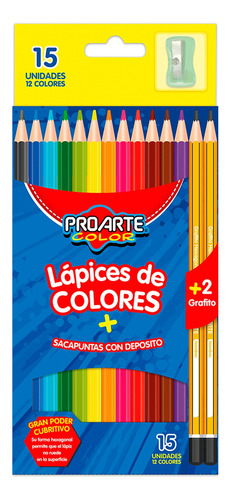 Lápices 12 Colores + 2 Lápiz Grafito + Sacapuntas Proarte