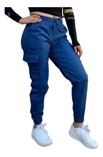 Pantalon Jogger Tipo Cargo Para Mujer Azul Mezclilla