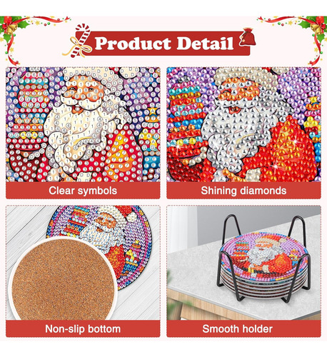 Juego De 6 Posavasos De Pintura De Diamantes De Papá Noel Pa