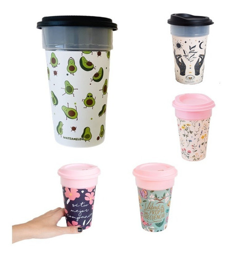 Vaso Mug Fun Termico Doble Capa Con Tapa Tipo Starbucks Dise