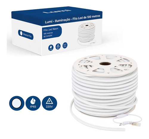 Mangueira Fita Led Chata Fixa 100m 220v Conector Tomada Brilho Decoraçao Branco Frio