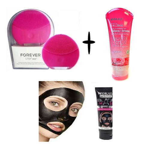 Pack Cepillo Facial + Mascarilla De Carbon +crema Exfoliante