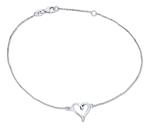 Delicada Pulsera Tobillera De Plata De Ley 925 Con Corazón A