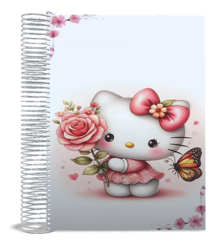 Caderno Hello Kitty Estudantil 1 Matéria Capa Dura Ilustrada Branco
