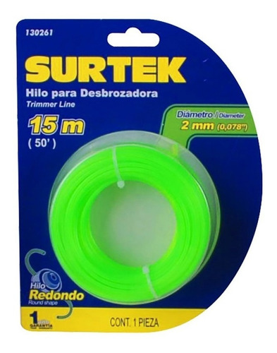 Surtek 130261 Nylon Para Desbrozadora En Blíster 2mm X 15 Mt