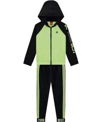 Blusa Moletom Calça Frio Kyly Preto E Verde Neon Lançamento