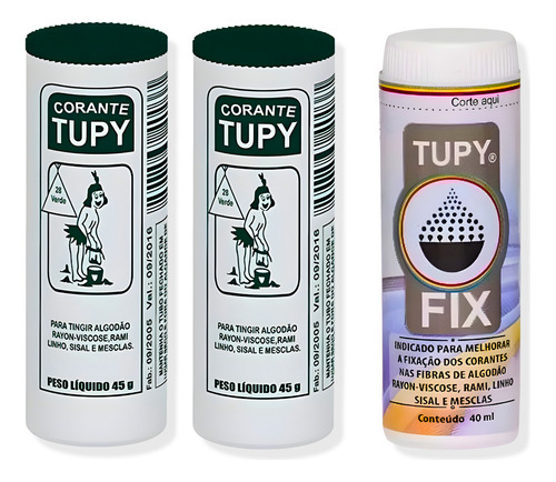 Kit 2 Corante Tupy Verde Tingir Tecido Roupa +1 Tupy Fixador