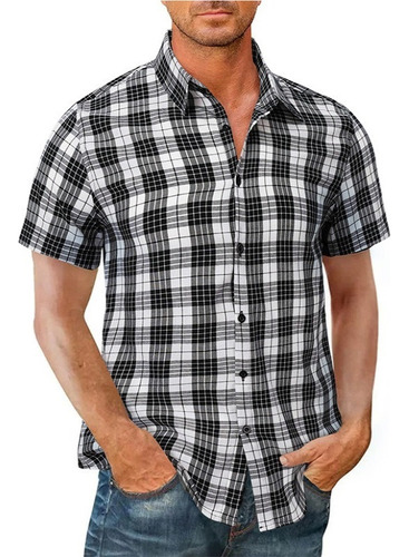 Camisas De Cuadros Hombre Casual Manga Corta 100% Algodón