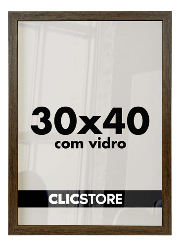 Kit 2 Moldura 30x40 Quadro C/ Vidro Poster Porta Certificado Cor Tabaco Liso