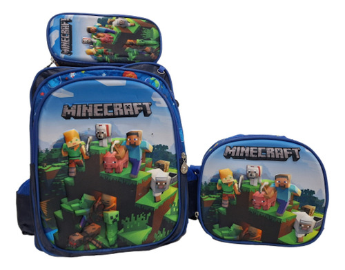 Kit Mochila Primaria Jumbo+lonchera+lapicera 3d Envío 3pzas Minecraft 3d Con Luz Lisa