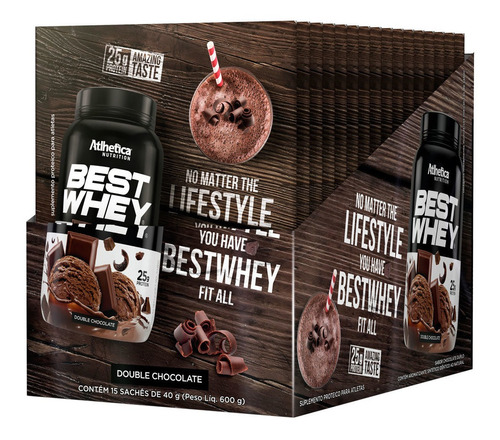 Best Whey - 15 Sachês 40g Double De Chocolate - Atlhetica Sabor Double chocolate