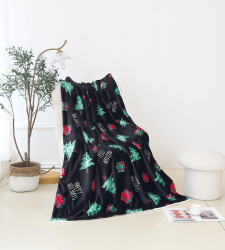 Manta Reversible De Franela Y Sherpa 127 X 152 Cm Navidad