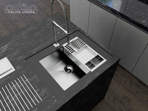 Cuba Inox Quadrada 500 X 400 Com Cesto Escorredor E Válvula