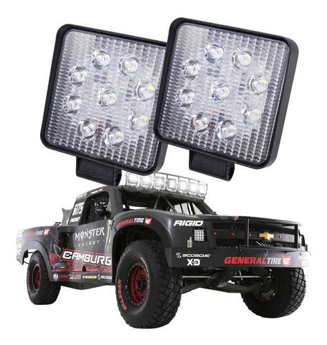 Imagen 1 de 10 de 2 Faros Led Cree Barra 9 Led 27w Cuadrados Jeep 4x4 Off Road