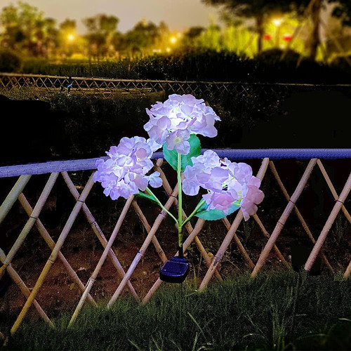 Luces De Flores Solares Led De Hortensias De 3 Cabezales Imp