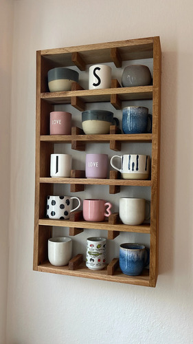 Repisa Organizador De Madera Solida Para 15 Tazas De Café Nogal Claro