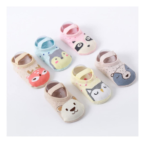 Calcetines Antideslizantes Bebe Dibujos Animados 6 Pares