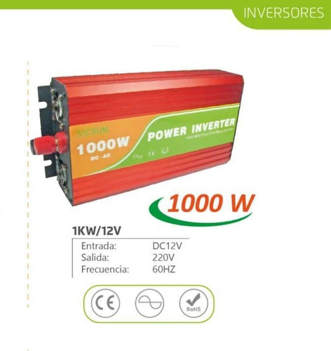Imagen 1 de 2 de Inversor De Voltaje 12v A 220v 1000w Power Inverter 1kw12v.