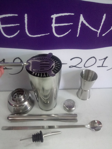 Set Barman Acero Coctelera Jigger Pisón Oruga Pico Cuchara