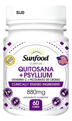 Quitosano, psilio, cromo, vitamina C, 880 mg, Sunfood, 60 cápsulas