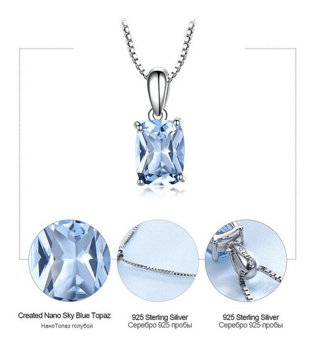 Imagen 3 de 10 de Collar Fino Mujer Plata 925 Topacio Azul Cielo + Caja Regalo