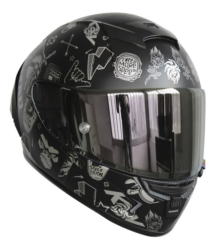 Casco Para Moto Kov Aircut Smash Plata Negro Mica Plata