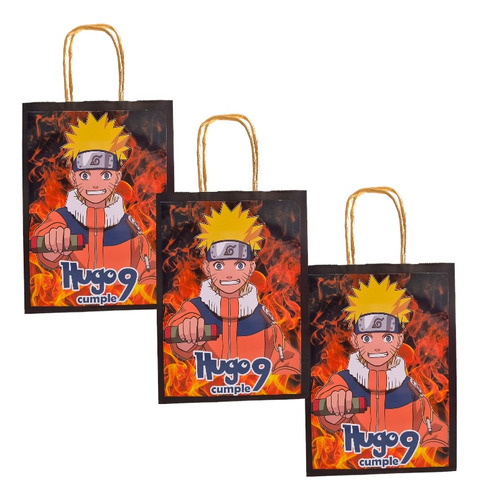 Bolsas Dulceras Cotillon Cumpleaño Naruto Personalizadas X12