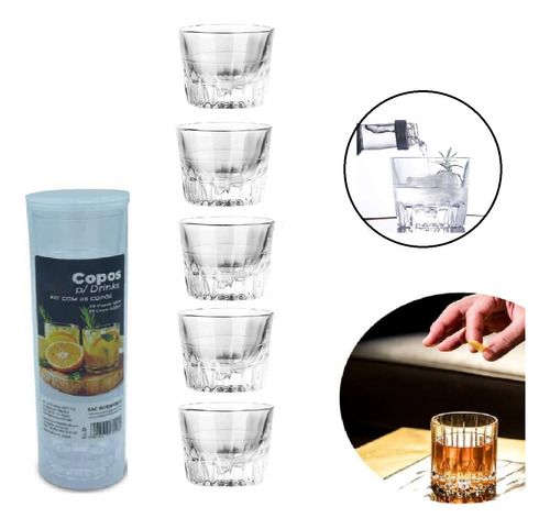 Jogo 5 Copos 65ml Para Drinks Shot Bebidas Acrilico