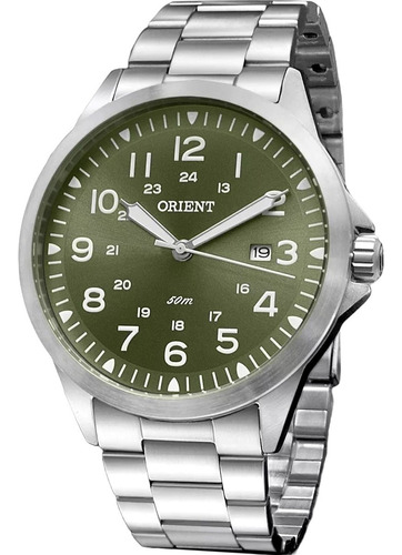 Relógio Masculino Orient Prata Verde Metálico Mbss1380  