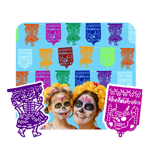 Enramada Papel Picado Día Muertos Catrín Ofrenda Altar 3.4m