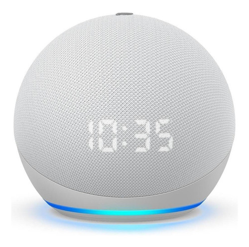 Imagen 1 de 5 de Amazon Echo Dot 4th Gen with clock con asistente virtual Alexa, pantalla integrada glacier white 110V/240V