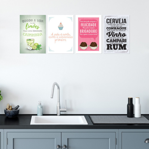 Imagem 2 de 6 de Placas Decorativas Cozinha Drinks E Desserts 20x30cm Kit 4un