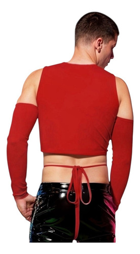 Crop Top Hombros Descubiertos Cintas En El Abdomen Hombre
